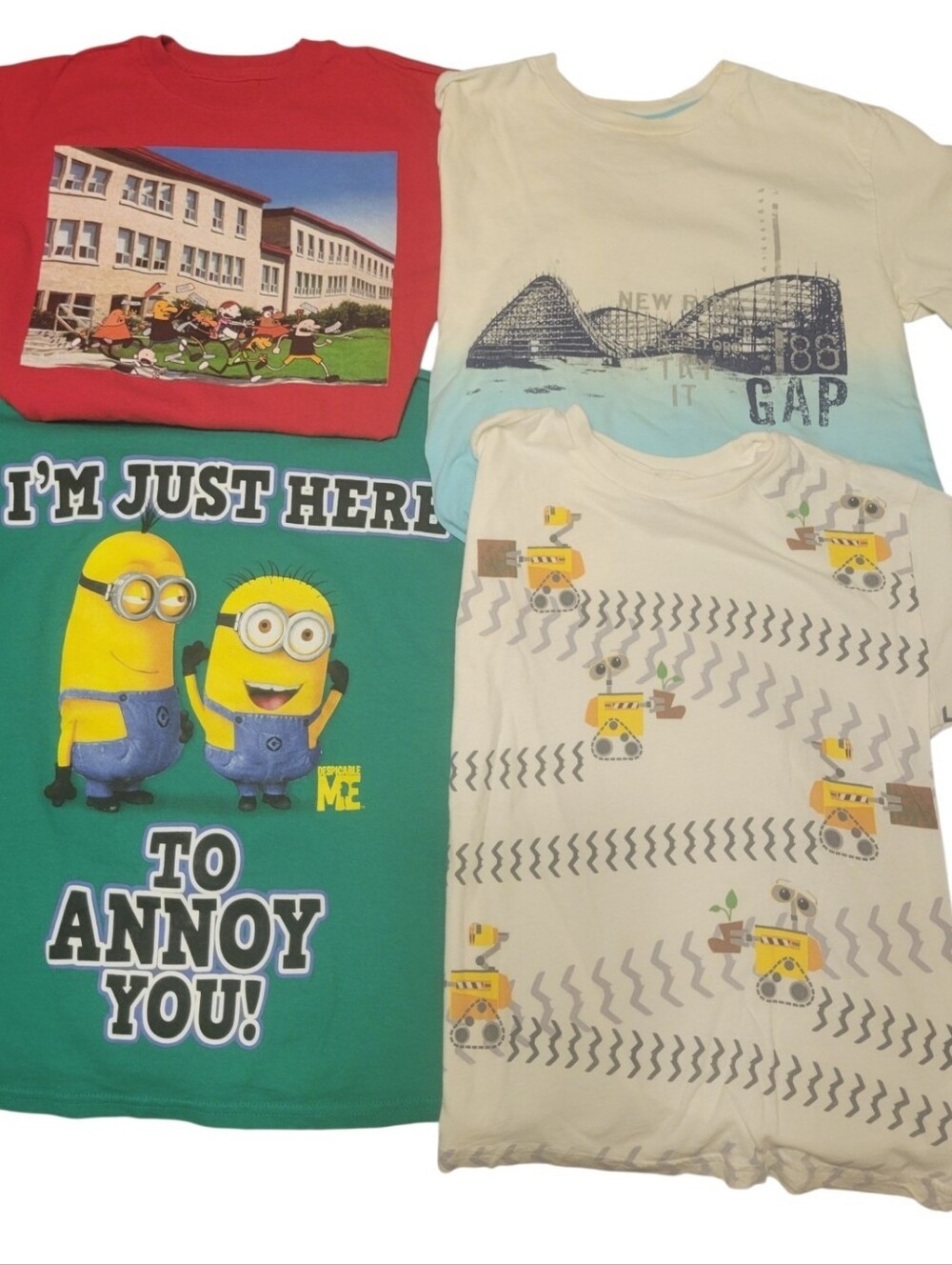 Lot of 4 Boy's Size Medium Graphic T-shirts Youth Disney Wall-e, Minions, Etc